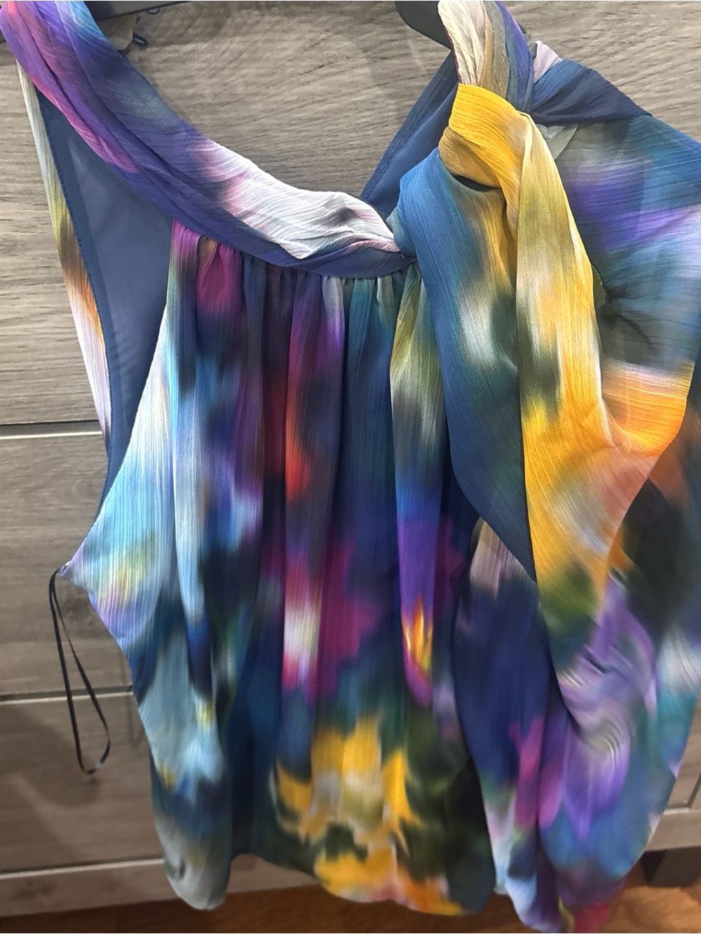 Mango Multicolor Pleated Halter Tie-Neck Top